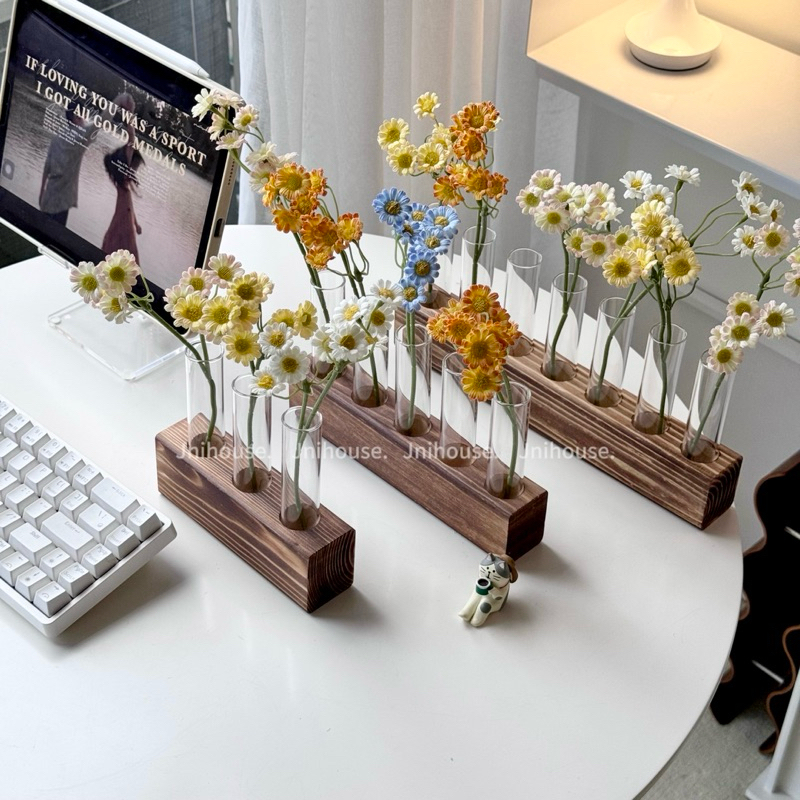 [พร้อมส่ง] Jnihouse : แจกันแท่งฐานไม้ แจกันฐานไม้ แจกันมินิมอล (Flower vase)