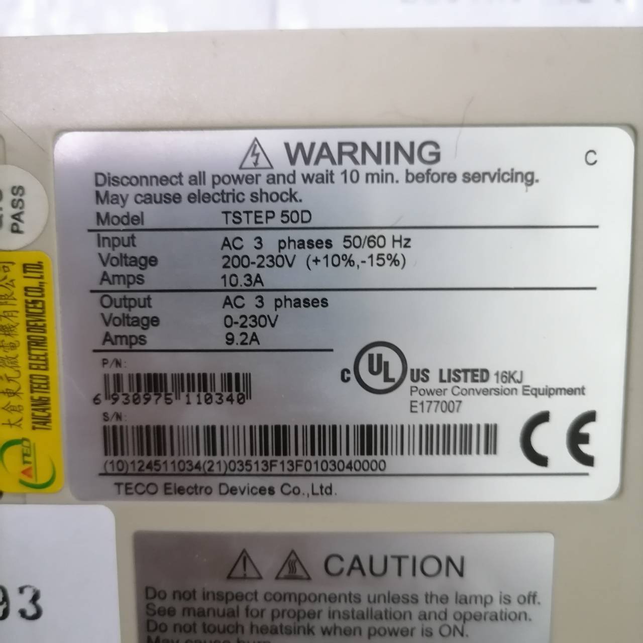 SERVO DRIVE " TECO " MODEL : TSTEP 50D