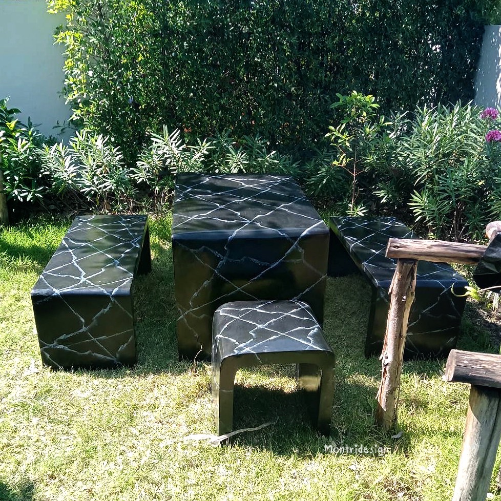 โต๊ะสนาม ชุดโต๊ะสนาม ชุดโต๊ะสนามกลางแจ้ง โต๊ะปูนซีเมนต์สไตล์ลอฟท์ รุ่น BigLoft สี Luxury black & white