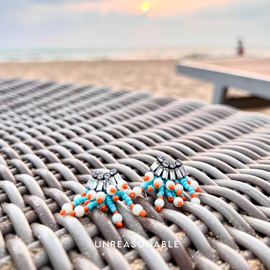 ต่างหูลูกปัด Handmade ต่างหูคลิป ต่างหูก้านเงินแท้ น้ำหนักเบา UA0858-01 Unreasonable Accessories