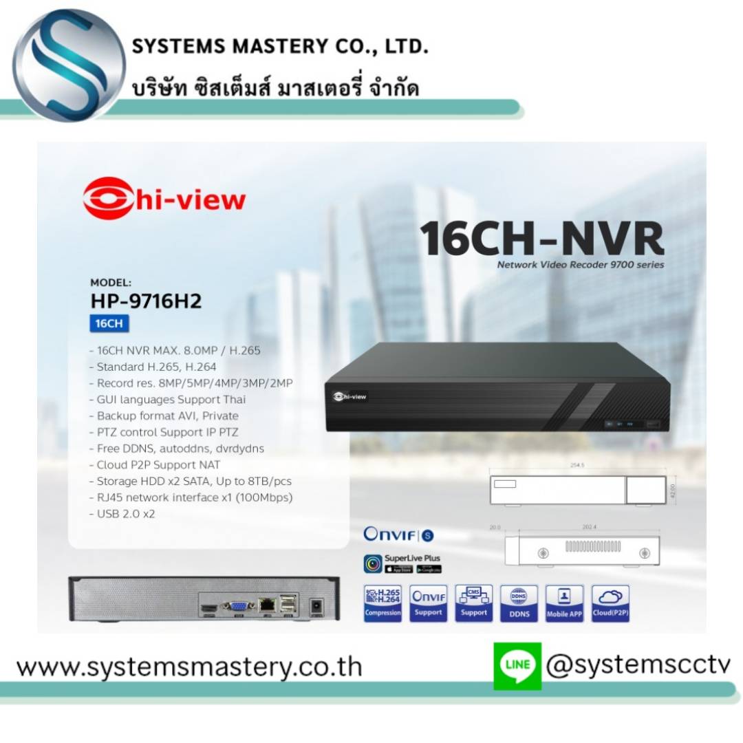 HP-9716H2 เครื่องบันทึก NVR 16Ch H.265S Support 4K / Audio