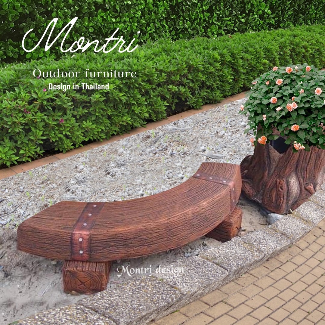 เก้าอี้รอบต้นไม้ เก้าอี้ไม้หมอนทรงโค้ง เก้าอี้ปูนลายไม้ รุ่น Reef05 ม้านั่งปูน