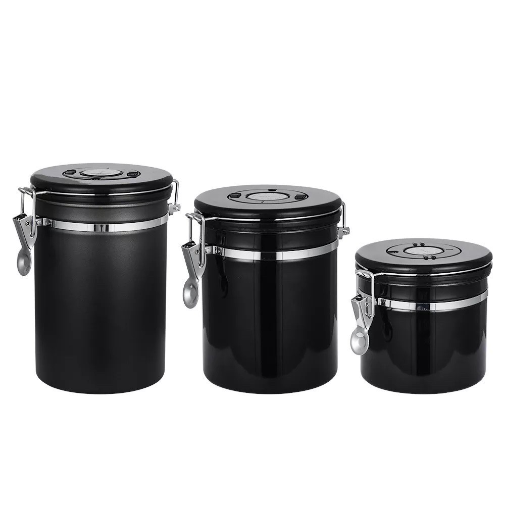 โถเก็บกาแฟ สแตนเลสเกรดหนา มี 3 ขนาด สีขาวและดำ