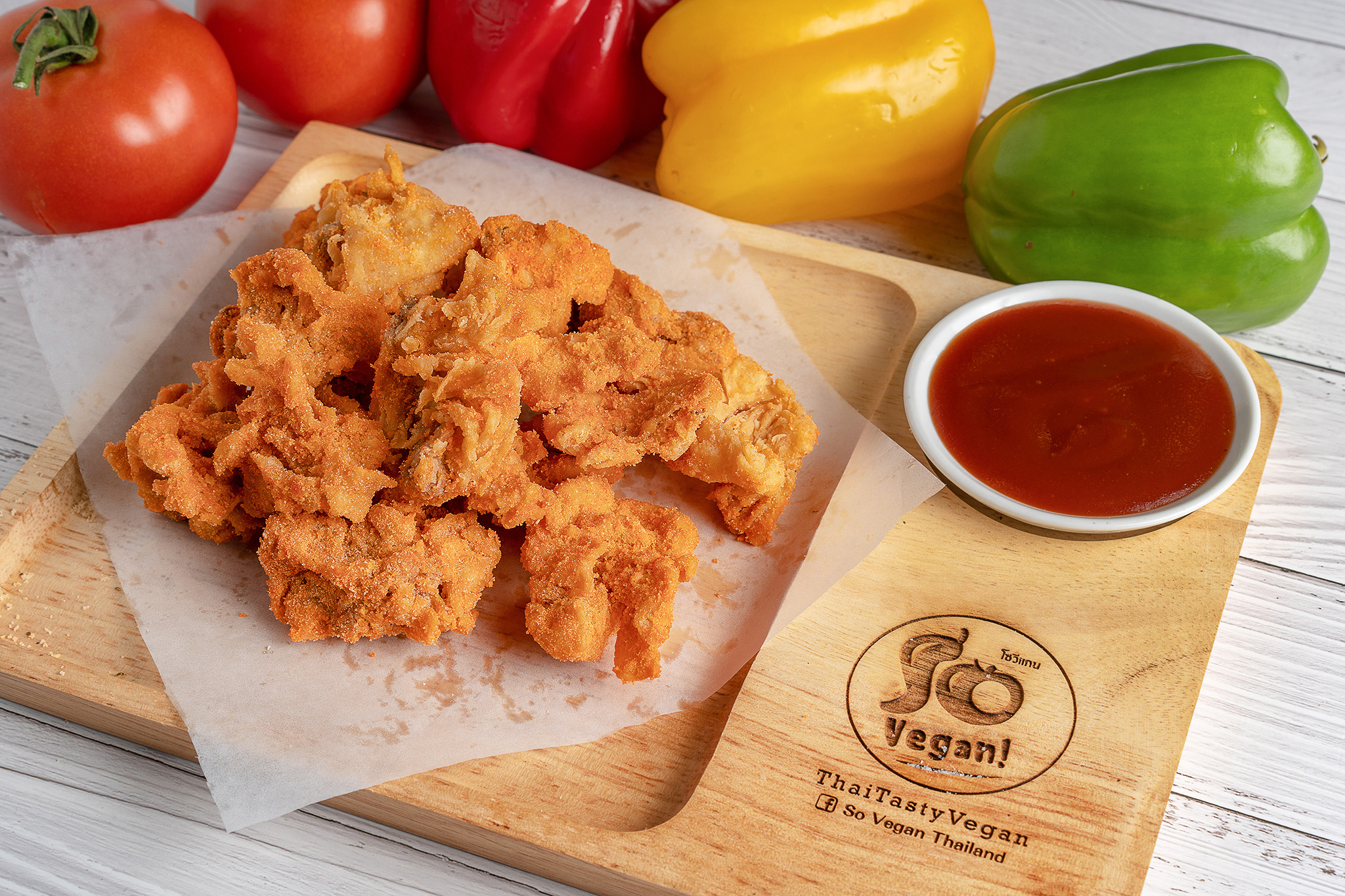 ไก่ป้อปเจ ร้านโซวีเเกน Fried Chickenless made from mushroom