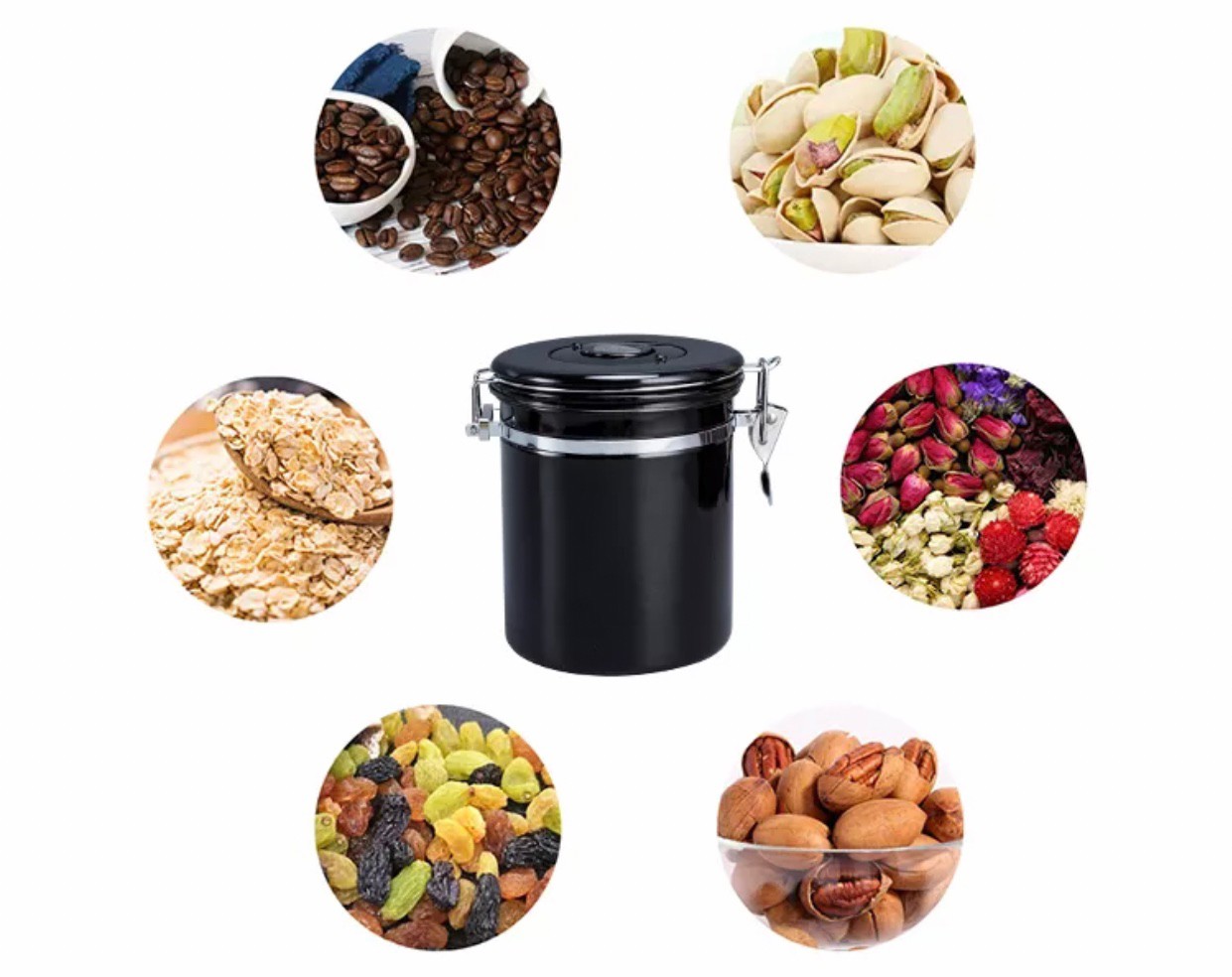 โถเก็บกาแฟ สแตนเลสเกรดหนา มี 3 ขนาด สีขาวและดำ