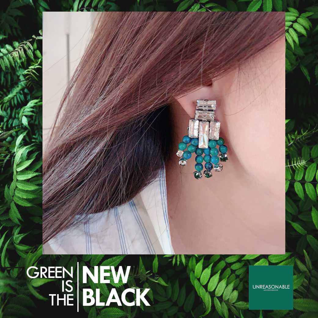 ต่างหู คริสโซโคลลา สีเขียว ต่างหูคลิป ต่างหูก้านเงิน UA0676-01 Unreasonable Accessories