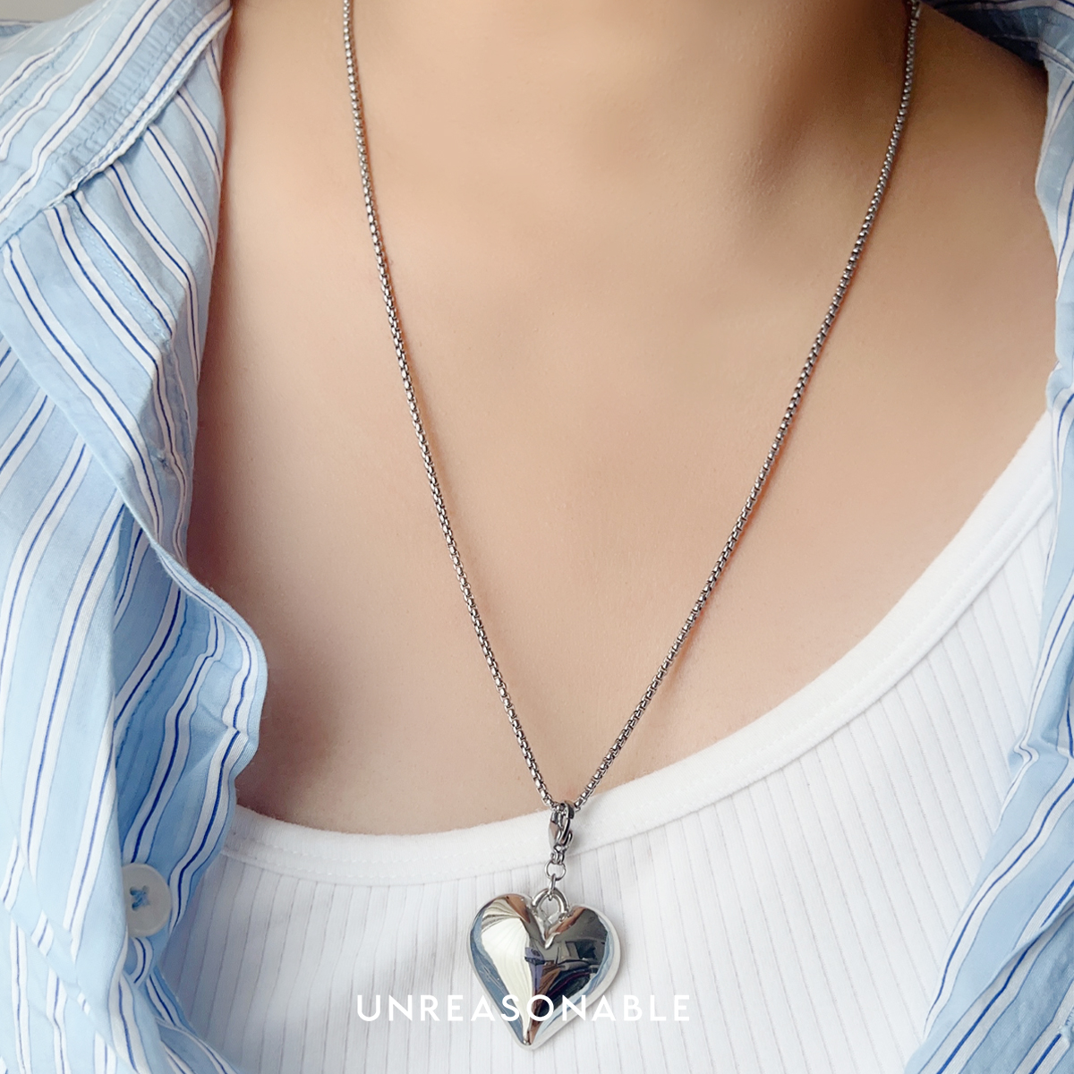 สร้อยคอสีเงิน ปรับความยาวได้ จี้หัวใจสีเงิน UA1009-01 Unreasonable Accessories