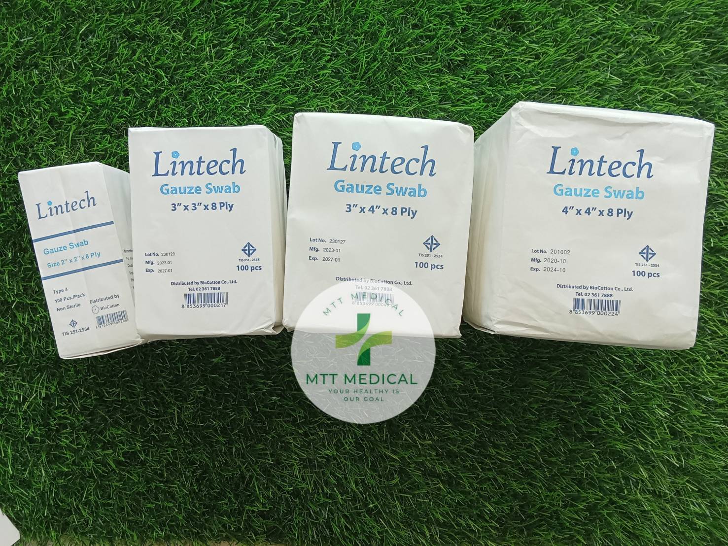 lintech Gauze Swab 2x2,3x3,3x4,4x4 นิ้ว 8 Ply ผ้าก๊อซแบบไม่ฆ่าเชื้อ ห่อละ 100 ชิ้น