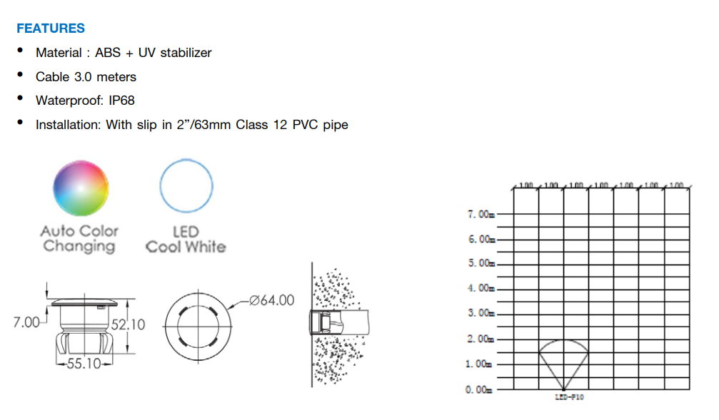 “EMAUX” LED-P10 Series LED Underwater Lights Built-In Type