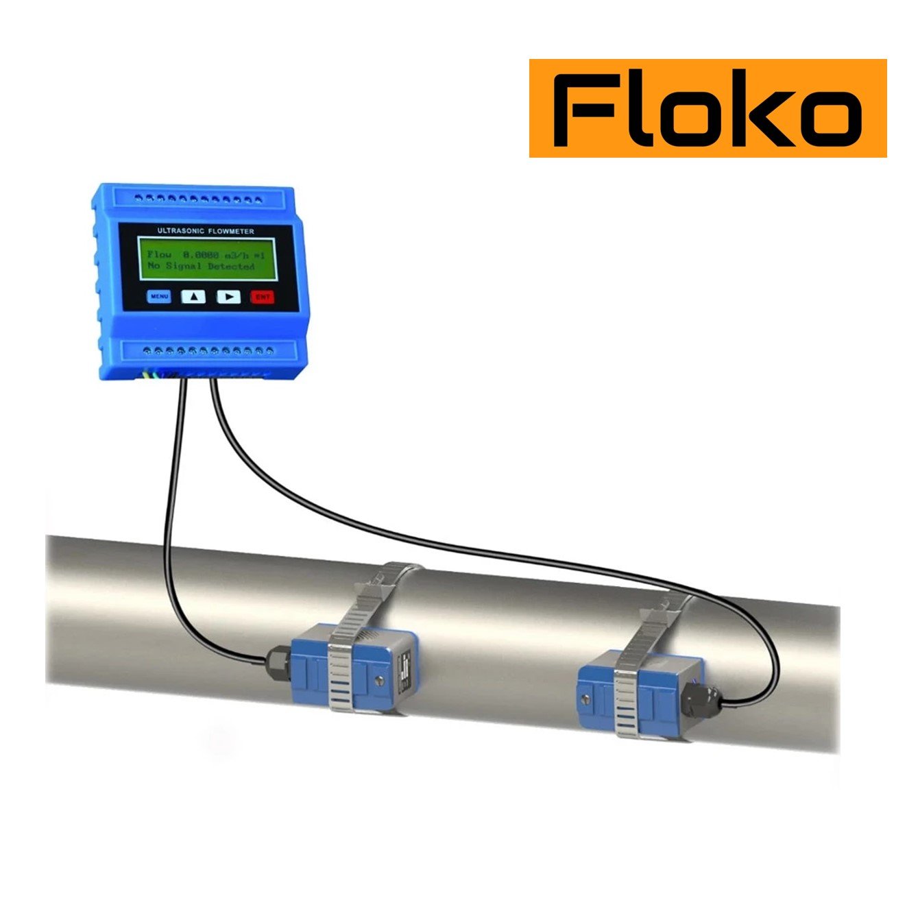 Floko FM-200U เครื่องวัดอัตราการไหลของเหลว แบบอุลตร้าโซนิคชนิดรัดท่อแบบติดตั้ง Ultrasonic Clamp On Flow Meter