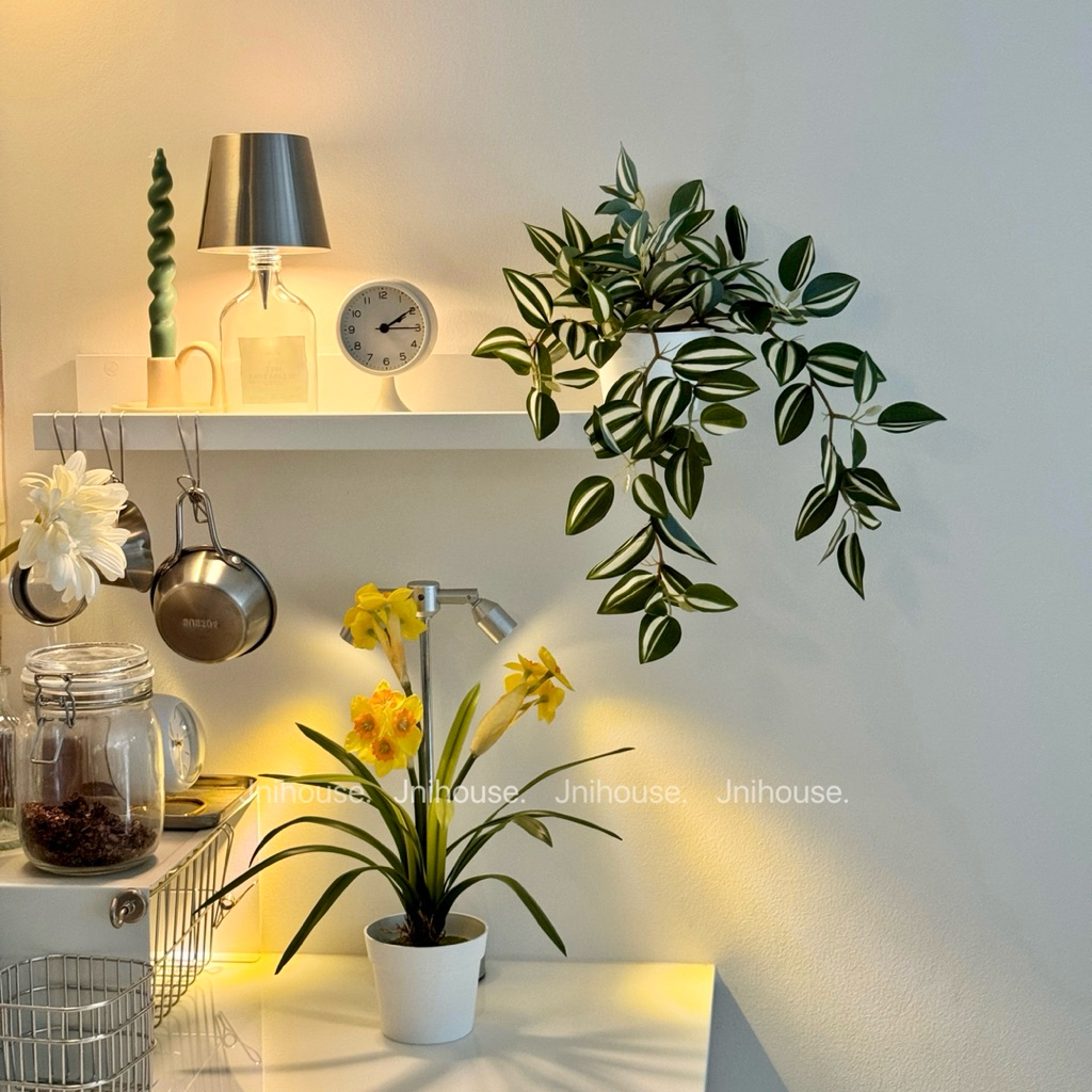 [พร้อมส่ง] Jnihouse : (รุ่นยาว)ต้นก้ามปูด่างประดิษฐ์+กระถางพลาสติกขาว