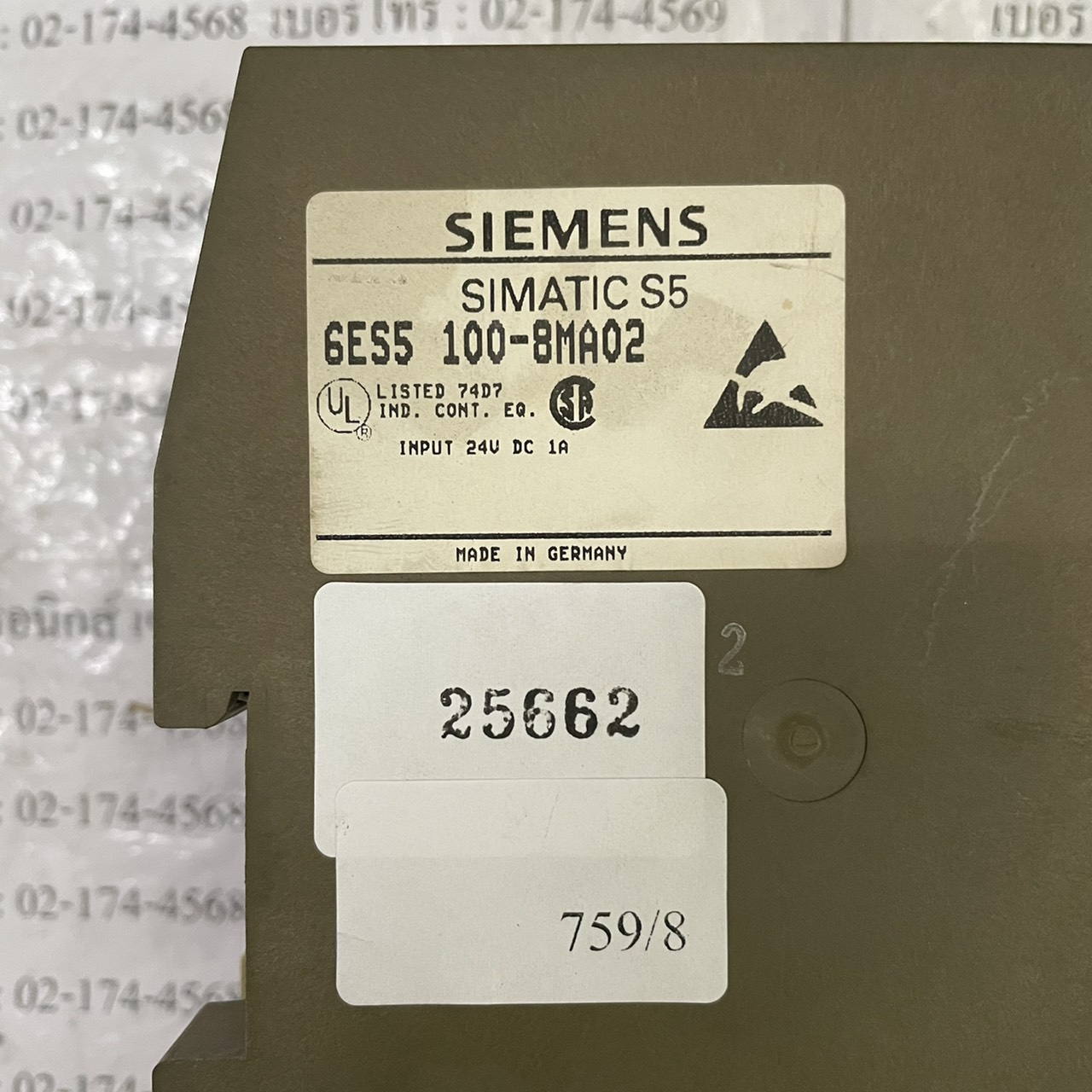 PLC " SIEMENS " MODEL : 6ES5 100-8MA02
