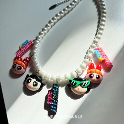 สร้อยคอมุกแก้ว 8.0 mm. มาพร้อมจี้ น่ารัก ความยาว 16 นิ้ว UA0960-01 Unreasonable Accessories