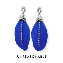 ต่างหูขนนก สีน้ำเงิน ต่างหูคลิป ต่างหูก้านเงินแท้ น้ำหนักเบา สวยใส่สบาย UA0797-02 Unreasonable Accessories