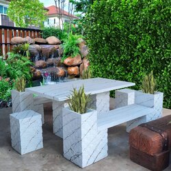 ชุดโต๊ะโมเดิร์น พร้อมเก้าอี้ ชุด 6 เก้าอี้ตัวยาวมีช่องไว้ปลูกต้นไม้เล็กๆ ได้ 2 ด้าน หรือไว้เป็นที่เขี่ยบุหรี่ดีไซน์เก๋ แปลกใหม่