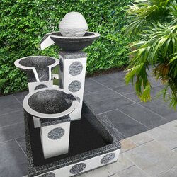 น้ำพุเสริมฮวงจุ้ย น้ำล้นแต่งสวน ชุดน้ำล้น ชุดน้ำพุตั้งพื้น ฟรีปั้มน้ำพร้อมติดตั้ง รุ่น น้ำเท 3 ชั้น