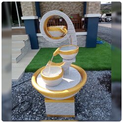 น้ำล้นแต่งสวน ชุดน้ำล้น น้ำล้นเลขเก้าเสริมฮวงจุ้ย เลข 9 มงคล น้ำพุแต่งสวน รุ่น 9 สีเทาอ่อนๆขอบทอง