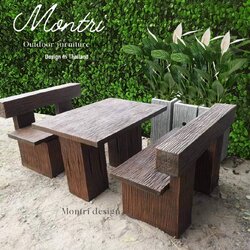 ชุดโต๊ะปูนลายไม้ โต๊ะปุนลายไม้ ชุดโต๊ะพนักพิง รุ่น LA06 ลายไม้ ขนาด 100*70 cm.