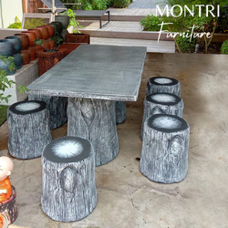 ชุดโต๊ะสนามปูนปั้น ชุด 8 ที่นั่ง โต๊ะสนามปูนลายไม้ โต๊ะปูนลายไม้