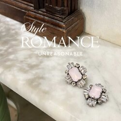 ต่างหู พลอย สีชมพู Milky Glass Pink Stud Crystal earrings UA0907-01 Unreasonable Accessories