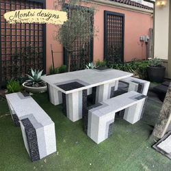 โต๊ะสนามกลางแจ้ง โต๊ะสนาม ชุดโต๊ะสนาม ชุด 8 ที่นั่ง ลายหินอ่อน