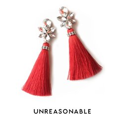 ต่างหูพู่ Tassel Earrings สีแดง ต่างหูคลิป ต่างหูก้านเงินแท้ น้ำหนักเบา สวยใส่สบาย UA0111-06 Unreasonable Accessories