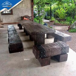 ชุดโต๊ะสนามไม้หมอน ชุดโต๊ะไม้หมอนรถไฟ ขนาดยาว 3.6 เมตร นั่งได้ 18-20 ท่าน งานดีไซน์โดยคนไทย มีบริการจัดส่งพร้อมติดตั้งทั่วไทย