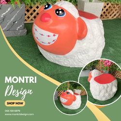 เก้าอี้ปูนรูปแกะ สุดน่ารัก เก้าอี้ปูนปั้นลูกแกะ เก้าอี้ลูกแกะ ม้านั่งสนามในสวน