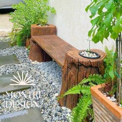 เก้าอี้สนามปูนลายไม้ 2in1 เก้าอี้กระถางต้นไม้ งาน DIY ทำจากปูนปั้นสด เสมือนไม้จริง ดูเป็นธรรมชาต ปัดสีด้วยมือสุดปราณีต