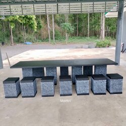 ชุดโต๊ะสนาม โต๊ะปูนสนาม โต๊ะโมเดิร์น โต๊ะปูนสนามโมเดิร์น ชุด 14 ที่นั่ง โต๊ะยาว 3 เมตร กว้าง 80 cm.