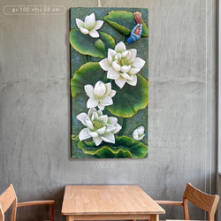 ภาพดอกไม้ติดผนัง ภาพดอกบัวติดผนัง ขนาด สูง 100 กว้าง 50 cm. งานศิลปะรูปทรง3มิติ งานดีไซน์โดยคนไทยสุดปราณีต มีบริการจัดส่งทั่วประเทศ