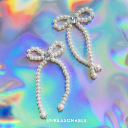 ต่างหูโบว์ มุกแก้ว Glass Pearl ต่างหูคลิป ต่างหูก้านเงินแท้ UA0934-01 Unreasonable Accessories