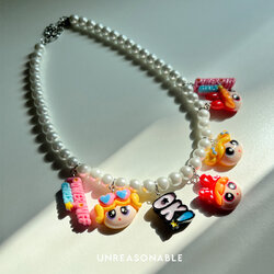 สร้อยคอมุกแก้ว 8.0 mm. มาพร้อมจี้ น่ารัก ความยาว 16 นิ้ว (OK) UA0959-01 Unreasonable Accessories