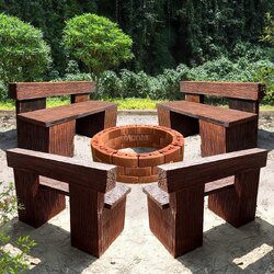 เก้าอี้สนามพนักพิงลายไม้ ขนาด 1.20 m. พร้อมเตาอิฐประสาน DIY เซตสุดคุ้มต้อนรับลมหนาว