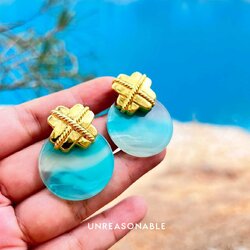 ต่างหู สีฟ้า ต่างหูคลิป ต่างหูก้านเงินแท้ น้ำหนักเบา สวยใส่สบาย UA0865-01 Unreasonable Accessories