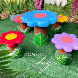 ชุดโต๊ะสนามปุนรูปดอกไม้ โต๊ะปูนรุปดอกไม้ โต๊ะเก้าอี้ดอกไม้