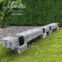 เก้าอี้ไม้หมอน ม้านั่งสนาม ม้านั่งปูนลายไม้ เก้าอี้ไม้หมอนปูนลายไม้ สีไม้เทา-คาดดำ ขนาด 150 cm.