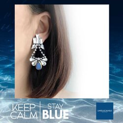 ต่างหู Crystal สีฟ้า ต่างหูคลิป ต่างหูก้านเงินแท้ น้ำหนักเบา สวยใส่สบาย UA0537-01 Unreasonable Accessories