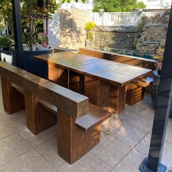 โต๊ะปูนสนาม เก้าอี้พนักพิง ชุดโต๊ะสนามลายไม้ ชุดโต๊ะปูนลายไม้แบบพนักพิง ชุดโต๊ะสนาม รุ่น Montri2023