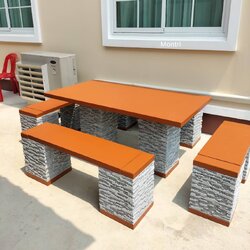 โต๊ะสนามกลางแจ้ง ชุดโต๊ะสนาม โต๊ะสนาม ชุด 8 ที่นั่ง แผ่นสีส้ม -ขาขาว ขนาด 150*80 cm