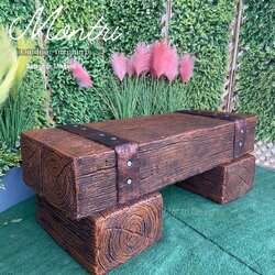 เก้าอี้ไม้หมอน ม้านั่งสนาม ม้านั่งปูนลายไม้ เก้าอี้ปูนลายไม้ รุ่น 40x40x120 cm. สีน้ำตาลคาดทองแดง