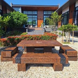 ชุดโต๊ะไม้หมอน โต๊ะสนามกลางแจ้ง ขนาด 180*90 cm. งานแข็งแรงคงทน ทนแดด ทนฝน ใช้งานได้ในระยะยาว จัดส่งทั่วประเทศ