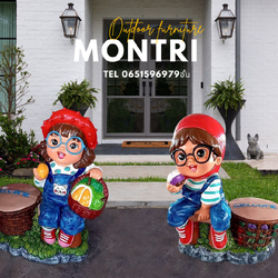 ตุ๊กตาจัดสวน จำนวน 1 คู่ ตุ๊กตาแต่งสวน ตุ๊กตาแต่งหน้าร้าน ตุ๊กตาปูนปั้น ตุ๊กตาปูนปั้นจัดสวน ตุ๊กตาปูนปั้นโคราช รุ่น NAZA33