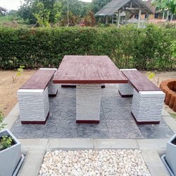 โต๊ะสนาม ชุดโต๊ะสนาม โต๊ะสนามกลางแจ้ง ชุด 6 ที่นั่งเก้าอี้พาดยาว ขนาดแผ่น 150*80 cm.