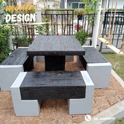 ชุดโต๊ะสนามปุนลายไม้ โต๊ะไม้หมอนโมเดิร์น โต๊ะชุดลายไม้ รุ่น FA01 ขนาด 120*90 cm.