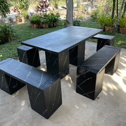 ชุดโต๊ะสนามโมเดิร์น โต๊ะสนามสไตล์โมเดิร์น ชุด 8 ที่นั่ง พาดยาว สีดำสลัดขาวบาง