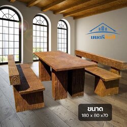 ชุดโต๊ะปูนลายไม้แบบพนักพิง รุ่น Montri2022 ชุดโต๊ะปูนลายไม้ โต๊ะสนามปูนลายไม้ ชุดโต๊ะสนาม งานไทยสุดปราณีต เป็นธรรมชาติ เสมือนไม้จริง