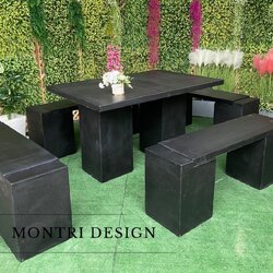 ชุดโต๊ะสนามปูนปั้น โต๊ะปูนสนาม ชุด 8 ที่นั่ง พาดยาว สีดำ