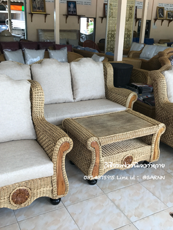 ชุดรับแขกหวายแท้พิงสูงลายมัดหมี่