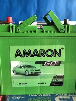 แบตเตอรี่รถยนต์ รถเก๋งขนาดใหญ่ หรือกระบะ ขนาด 60 แอมป์ รุ่น AMARON 65D26L GO